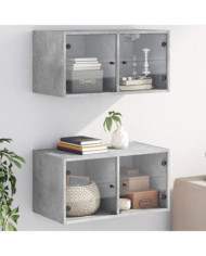 Armoires murales et portes vitrées 2pcs gris béton 68,5x37x35cm | Mobilier & Déco