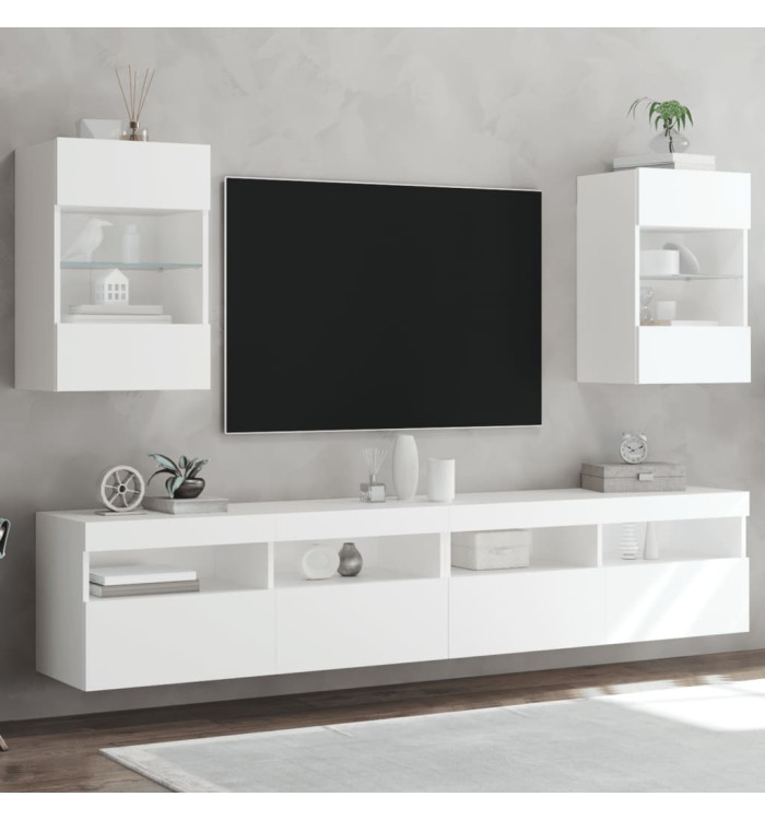 Meubles TV muraux avec lumières LED 2 pcs blanc 40x30x60,5 cm | Mobilier & Déco