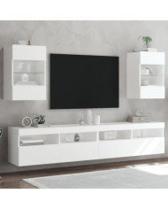 Meubles TV muraux avec lumières LED 2 pcs blanc 40x30x60,5 cm | Mobilier & Déco