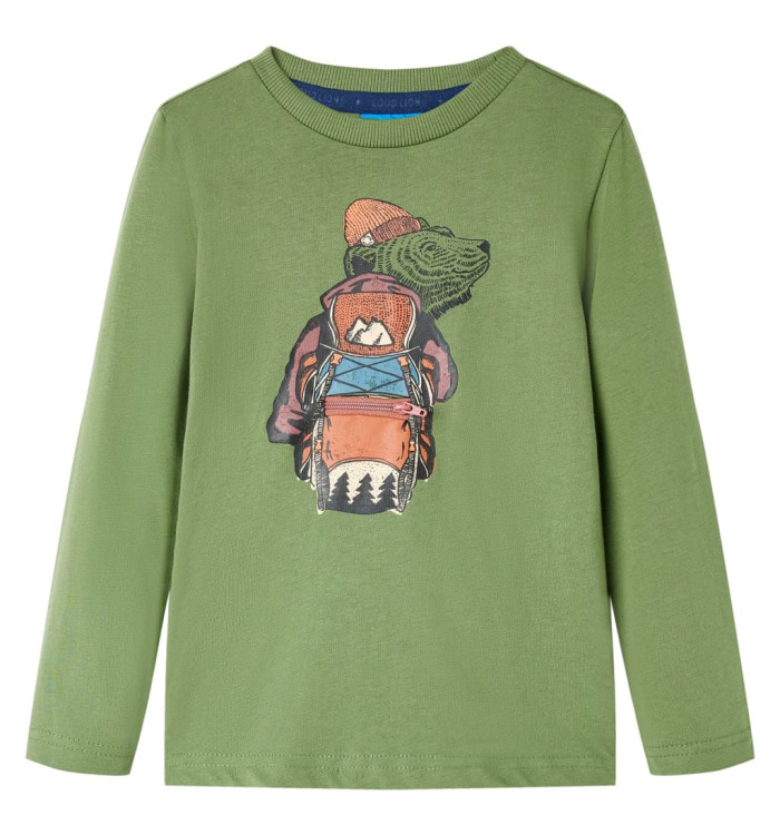T-shirt enfants à manches longues kaki clair 128 | Mobilier & Déco