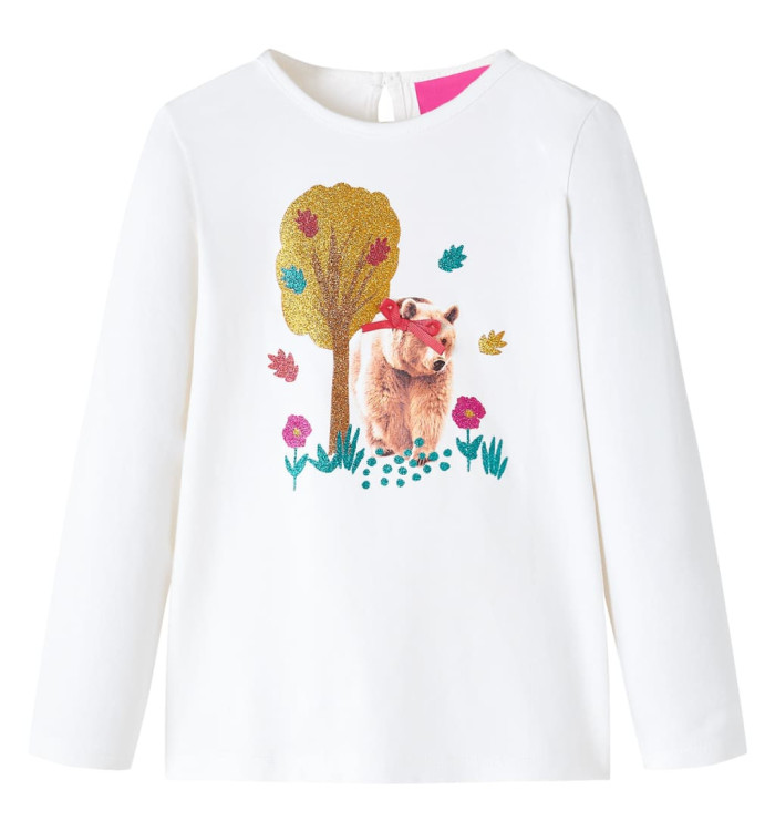 T-shirt pour enfants à manches longues écru 128 | Mobilier & Déco