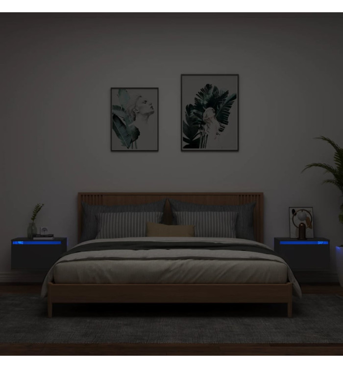 Tables de chevet murales avec lumières LED 2 pcs noir | Mobilier & Déco