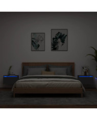 Tables de chevet murales avec lumières LED 2 pcs noir | Mobilier & Déco