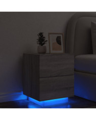 Armoire de chevet et lumières LED sonoma gris bois d'ingénierie | Mobilier & Déco