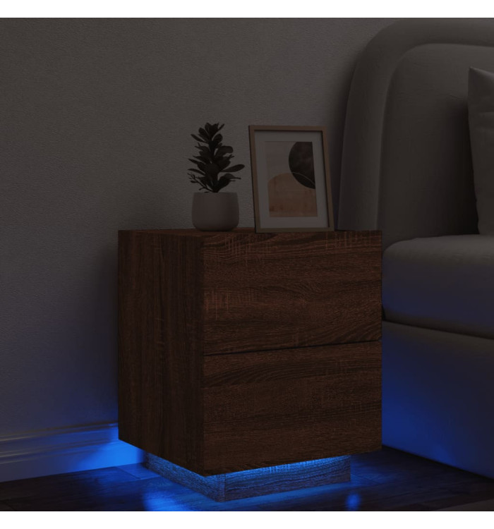 Armoire de chevet et lumières LED chêne marron bois ingénierie | Mobilier & Déco