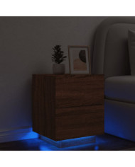 Armoire de chevet et lumières LED chêne marron bois ingénierie | Mobilier & Déco