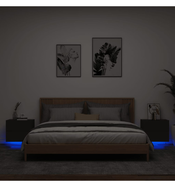 Tables de chevet murales avec lumières LED 2 pcs noir | Mobilier & Déco