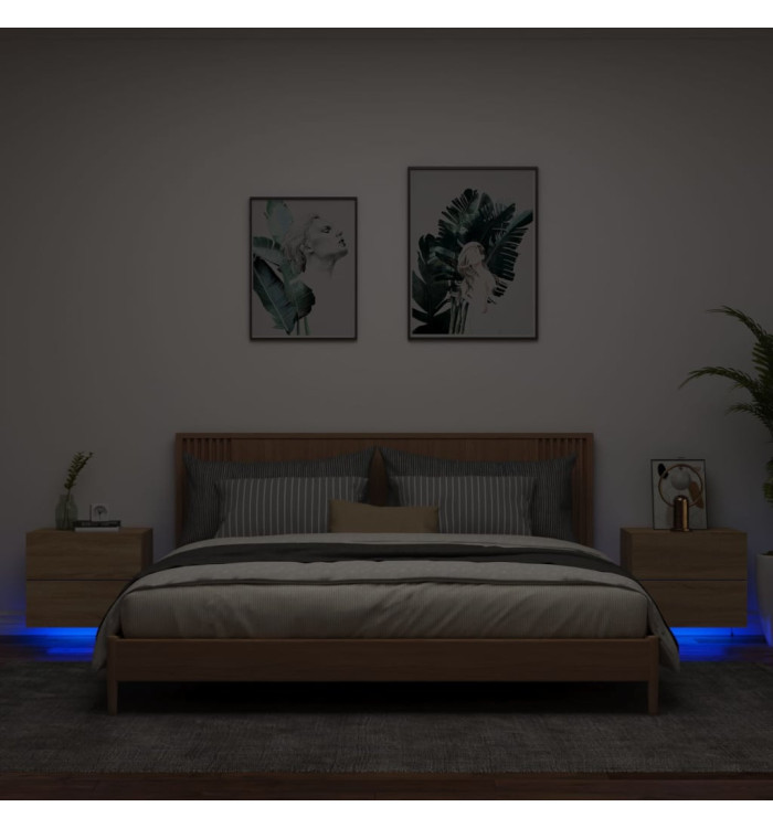 Tables de chevet murales avec lumières LED 2 pcs chêne sonoma | Mobilier & Déco