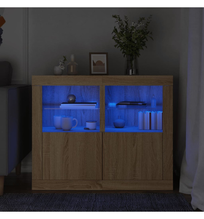 Armoires latérales et lumières LED 2 pcs chêne sonoma | Mobilier & Déco