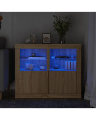 Armoires latérales et lumières LED 2 pcs chêne sonoma | Mobilier & Déco