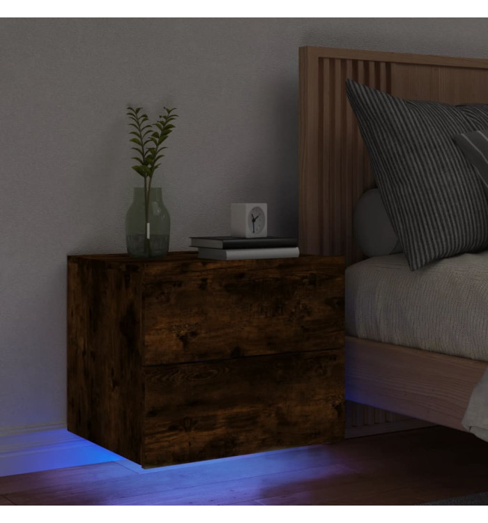 Table de chevet murale avec lumières LED chêne fumé | Mobilier & Déco