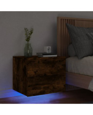 Table de chevet murale avec lumières LED chêne fumé | Mobilier & Déco