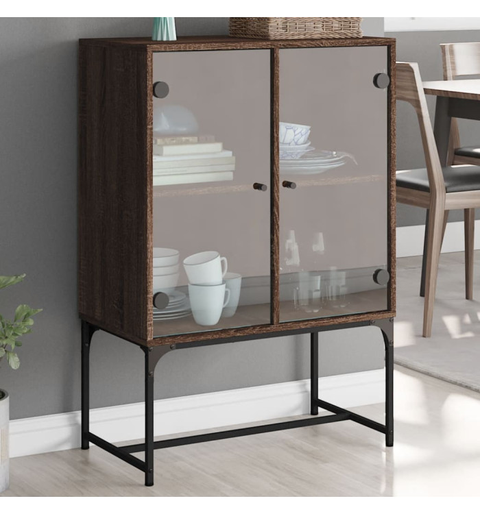Armoire latérale avec portes en verre chêne marron 69x37x100 cm | Mobilier & Déco