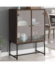 Armoire latérale avec portes en verre chêne marron 69x37x100 cm | Mobilier & Déco