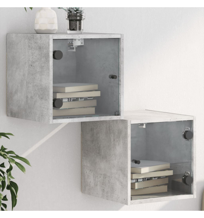 Tables de chevet et portes vitrées 2 pcs gris béton 35x37x35 cm | Mobilier & Déco
