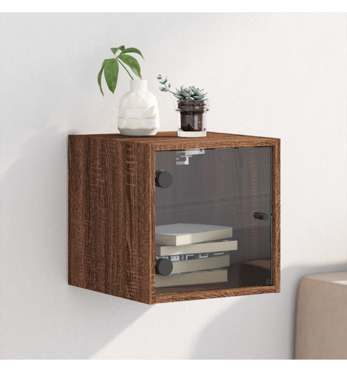 Table de chevet avec porte en verre chêne marron 35x37x35 cm | Mobilier & Déco