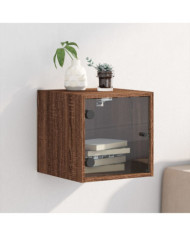 Table de chevet avec porte en verre chêne marron 35x37x35 cm | Mobilier & Déco