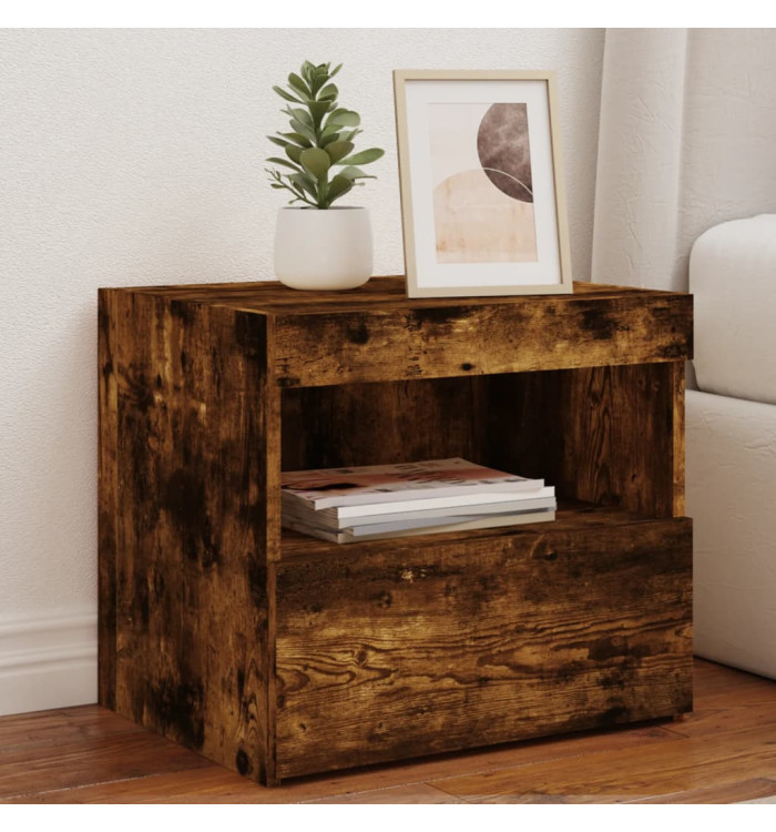 Tables de chevet avec lumières LED 2 pcs chêne fumé 50x40x45 cm | Mobilier & Déco
