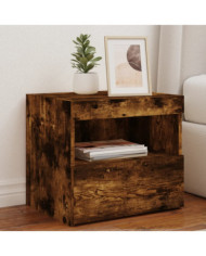 Tables de chevet avec lumières LED 2 pcs chêne fumé 50x40x45 cm | Mobilier & Déco