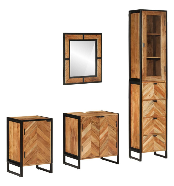Ensemble de meubles salle de bain 4 pcs fer et bois d'acacia | Mobilier & Déco