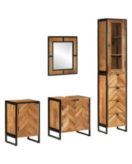 Ensemble de meubles salle de bain 4 pcs fer et bois d'acacia | Mobilier & Déco