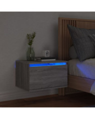 Table de chevet murale avec lumières LED sonoma gris | Mobilier & Déco