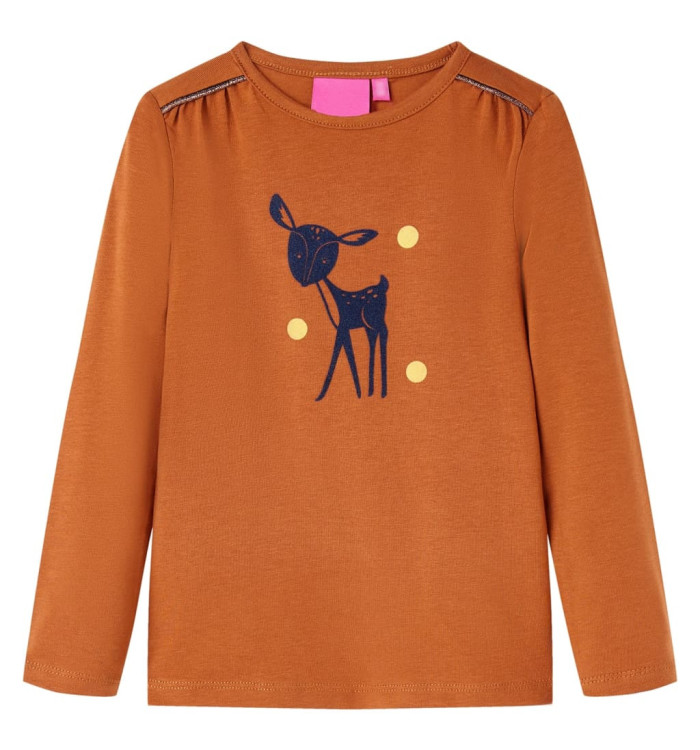 T-shirt enfants à manches longues cognac 128 | Mobilier & Déco