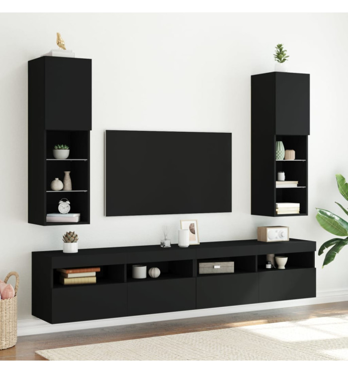 Meubles TV avec lumières LED 2 pcs noir 30,5x30x102 cm | Mobilier & Déco