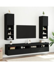 Meubles TV avec lumières LED 2 pcs noir 30,5x30x102 cm | Mobilier & Déco