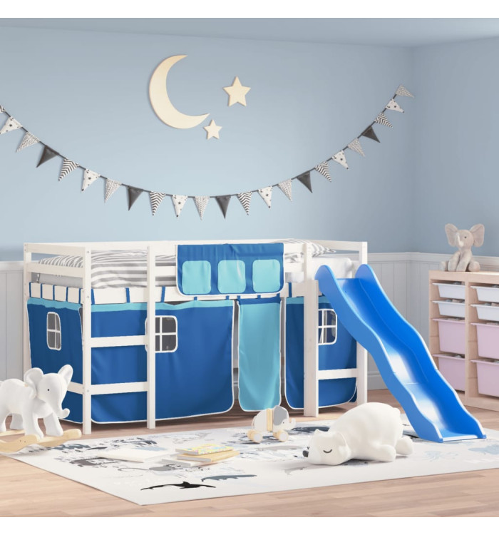 Lit mezzanine enfants avec rideaux sans matelas bleu 80x200cm | Mobilier & Déco