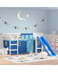 Lit mezzanine enfants avec rideaux sans matelas bleu 80x200cm | Mobilier & Déco