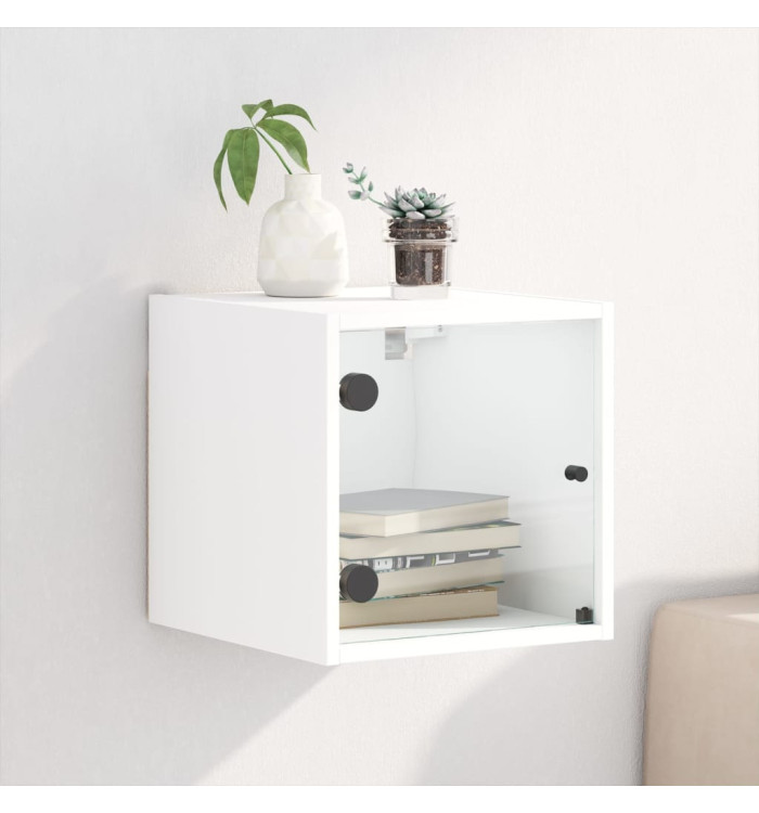 Table de chevet avec porte en verre blanc 35x37x35 cm | Mobilier & Déco