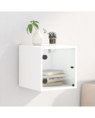 Table de chevet avec porte en verre blanc 35x37x35 cm | Mobilier & Déco