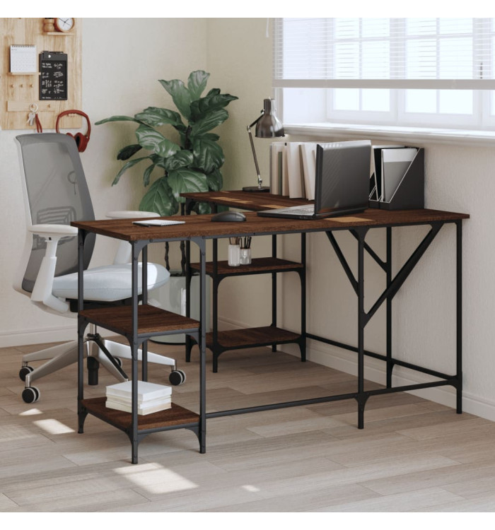 Bureau chêne marron 139x139x75 cm bois d'ingénierie | Mobilier & Déco
