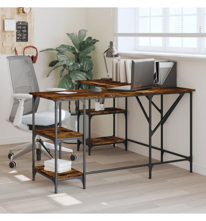 Bureau chêne fumé 139x139x75 cm bois d'ingénierie | Mobilier & Déco