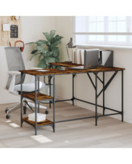Bureau chêne fumé 139x139x75 cm bois d'ingénierie | Mobilier & Déco