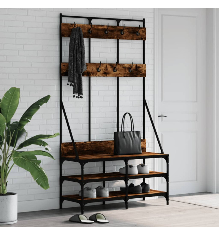 Porte-vêtements et rangement des chaussures chêne fumé | Mobilier & Déco