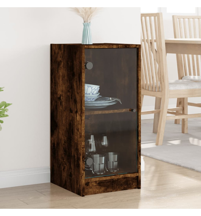 Armoire latérale avec portes en verre chêne fumé 35x37x75,5 cm | Mobilier & Déco