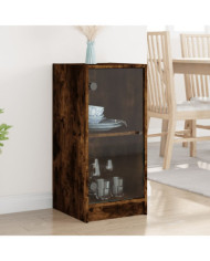 Armoire latérale avec portes en verre chêne fumé 35x37x75,5 cm | Mobilier & Déco