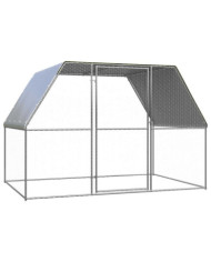 Poulailler argenté et gris 3x2x2 m acier galvanisé | Mobilier & Déco
