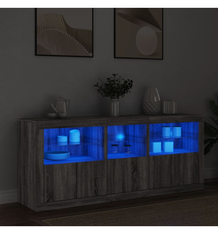 Buffet avec lumières LED sonoma gris 162x37x67 cm | Mobilier & Déco