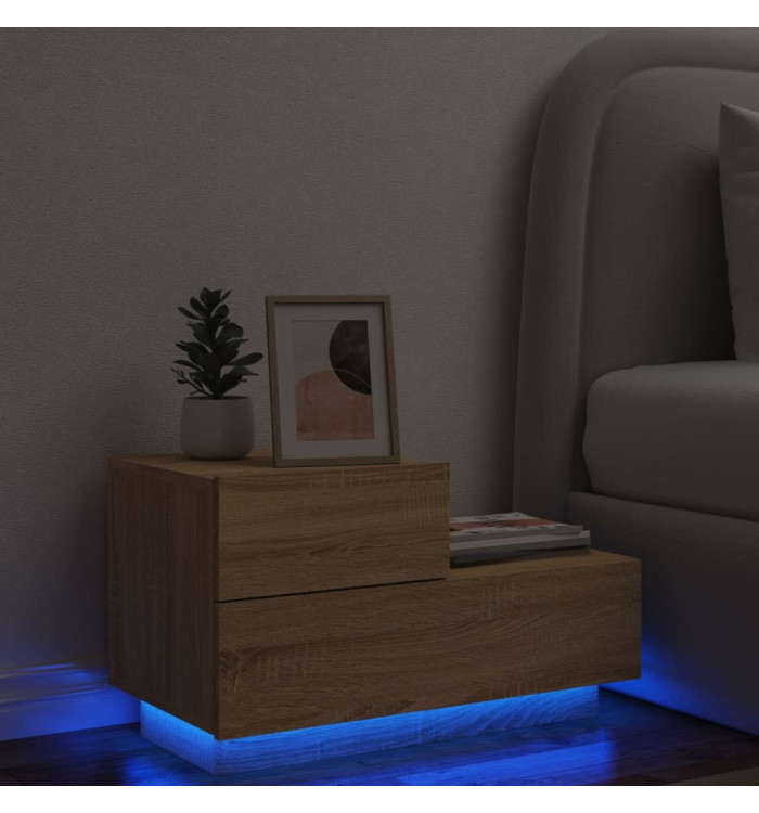 Table de chevet avec lumières LED chêne sonoma 70x36x40,5 cm | Mobilier & Déco
