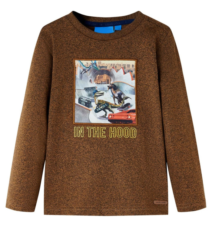 T-shirt enfant à manches longues mélange cognac 128 | Mobilier & Déco