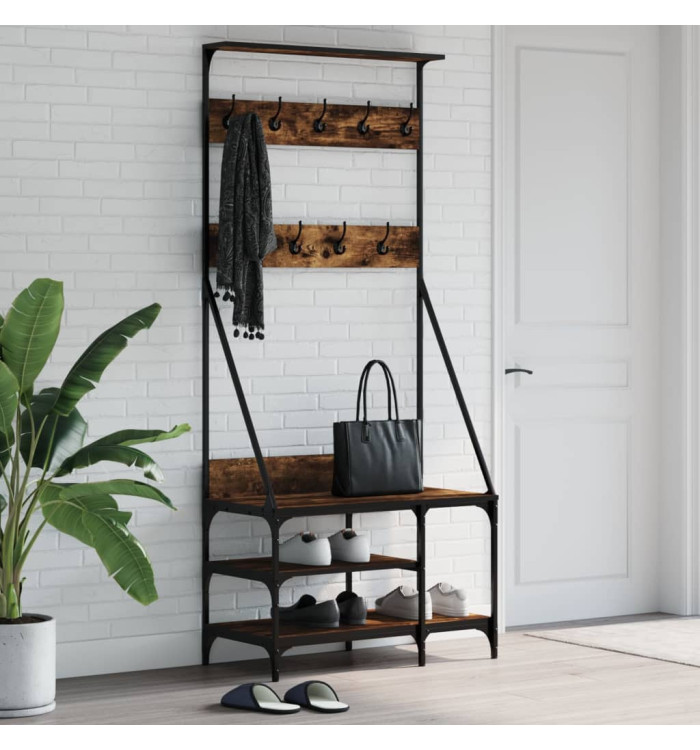 Porte-vêtements et rangement des chaussures chêne fumé | Mobilier & Déco