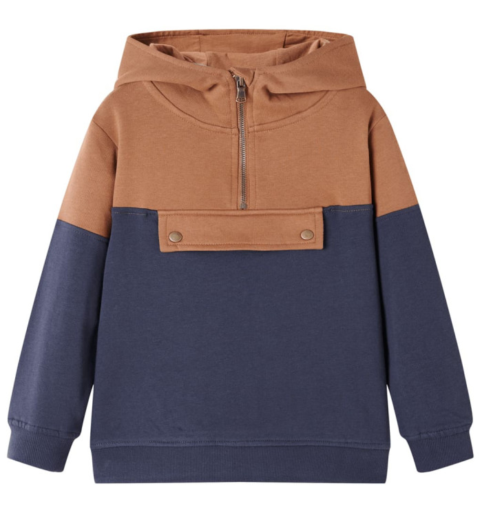 Sweat à capuche enfants demi-fermeture éclair anthracite et cognac 116 | Mobilier & Déco
