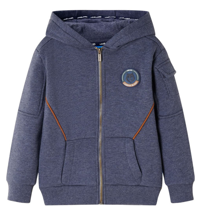 Sweat-shirt à capuche fermeture éclair enfants bleu foncé mélangé 92 | Mobilier & Déco