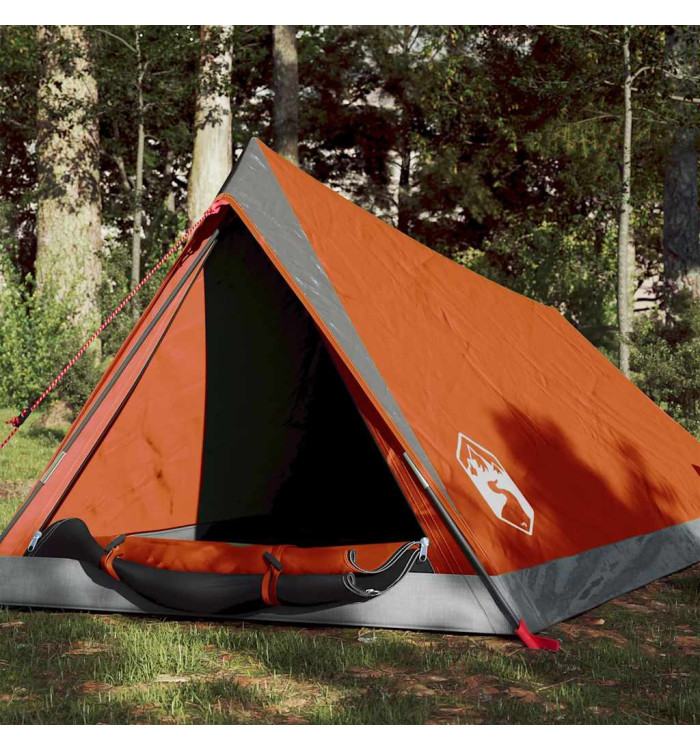 Tente de camping 2 personnes gris et orange imperméable | Mobilier & Déco