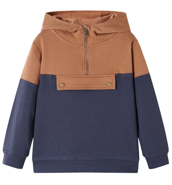 Sweat à capuche enfants demi-fermeture éclair anthracite et cognac 92 | Mobilier & Déco