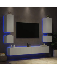 Meuble TV muraux 6 pcs avec lumières LED blanc | Mobilier & Déco