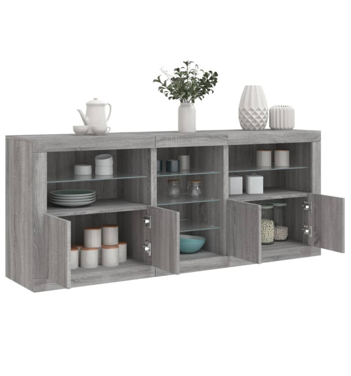 Buffet avec lumières LED sonoma gris 162x37x67 cm | Mobilier & Déco